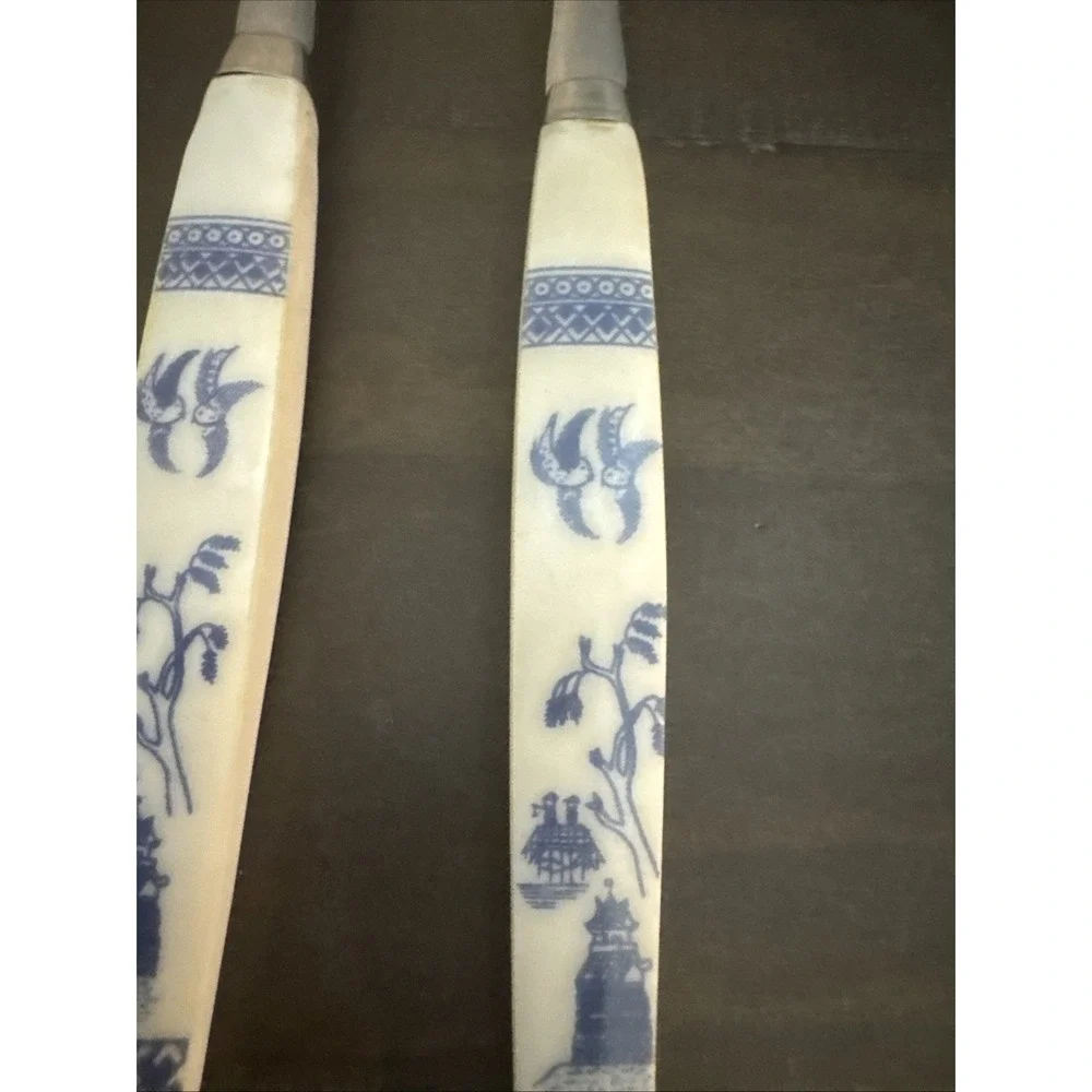 UNF2093 Vintage‎ Ice Tea Spoon Blue White Asian Theme Stainless Japan-3